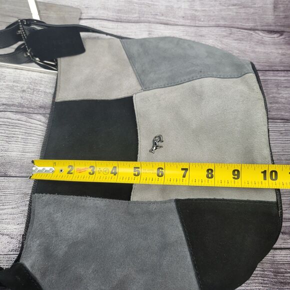 Emma Fox Leather Purse Shoulder Bag Strap Tote Bucket Style Black Gray Patchwork - Picture 10 of 11